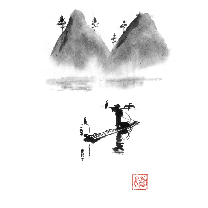 fisherman and mountain