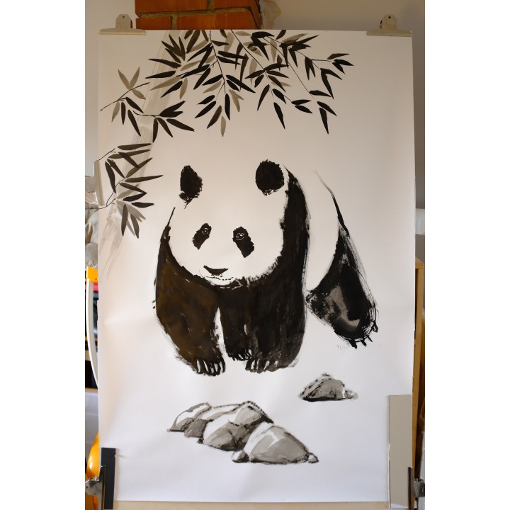 the panda walking in the forest