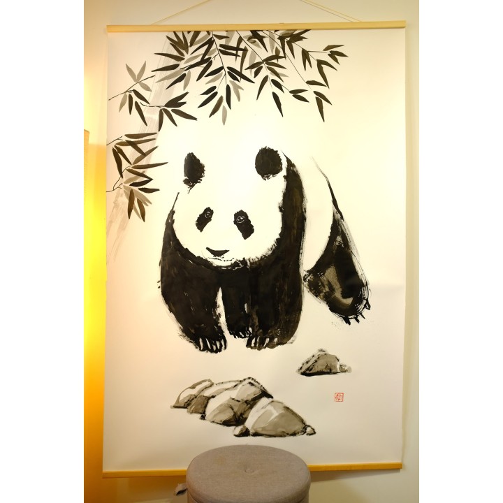 the panda walking in the forest